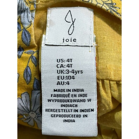 Joie 4T Toddler Girls Dress Boho Cottage Yellow Floral Ruffle Lined Gray Frilly - Picture 8 of 11